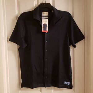 Scotch & Soda Men's Navy Blue Medium Textured Jersey Short Sleeve Buttoned Shirt